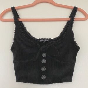 For Love and Lemons Black Pointelle Bow Tank